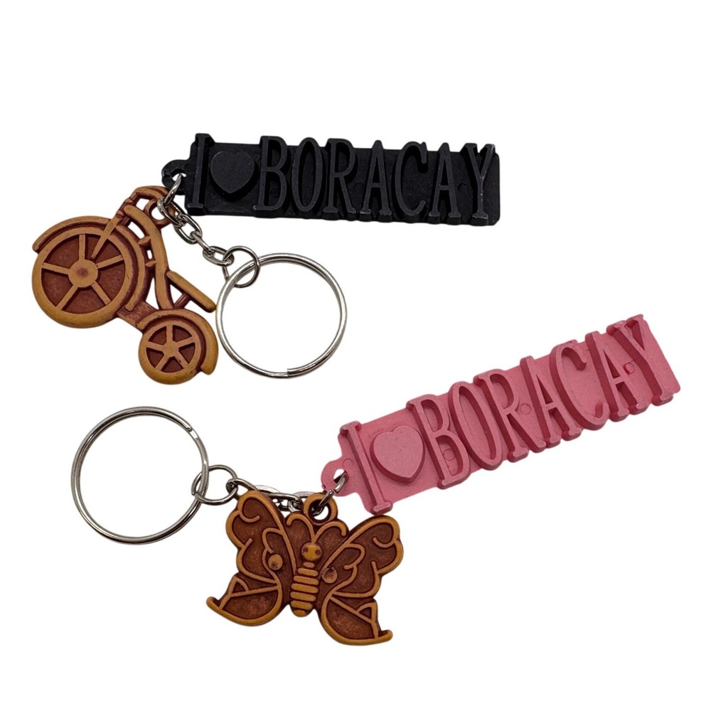 Lot of 2 Boracay Philippines Souvenir Keychains I Love Boracay Bicycle Butterfly